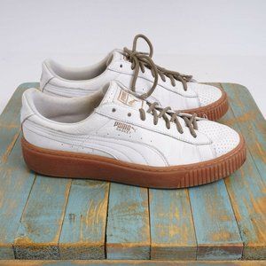 Puma Womens Basket Sneakers Shoes White Leather Lace Up Size 10